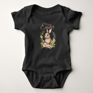 Body Para Bebê Cute Watercolor Bunny Floral Wreath Easter
