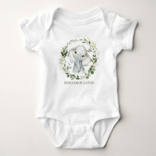 Body Para Bebê Cute Watercolor Safari Greenerer Elephant Monogram