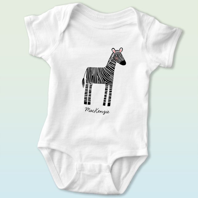 Body Para Bebê Cute Zebra Custom Name Personalized (Fun personalized custom name zebra safari zoo animal baby bodysuit for a little boy or girl.)