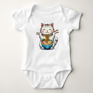 Body Para Bebê "Cuteness Irresistível: Gato Comendo Ramen - T-Shi