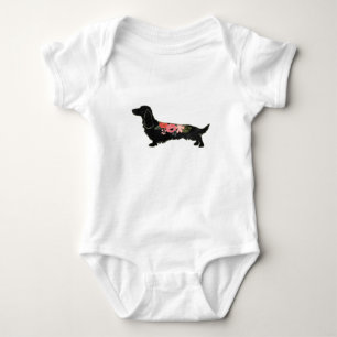 Body Para Bebê Dachshund Bohemian Floral Silhouette