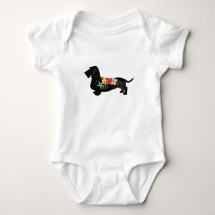 Body Para Bebê Dachshund Bohemian Floral Silhouette