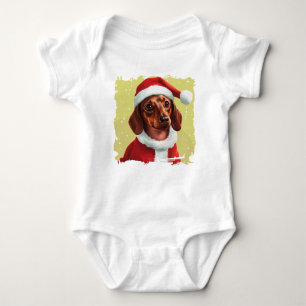 Body Para Bebê Dachshund Com Roupa De Papai Noel - Natal 1