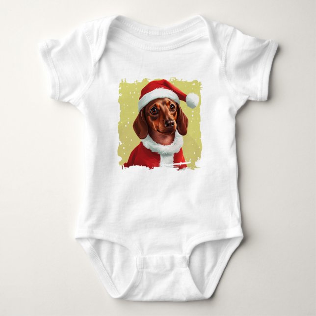 Body Para Bebê Dachshund Com Roupa De Papai Noel - Natal 1 (Frente)