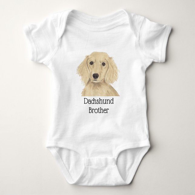Body Para Bebê Dachshund de Creme Inglês Personalizado (Frente)