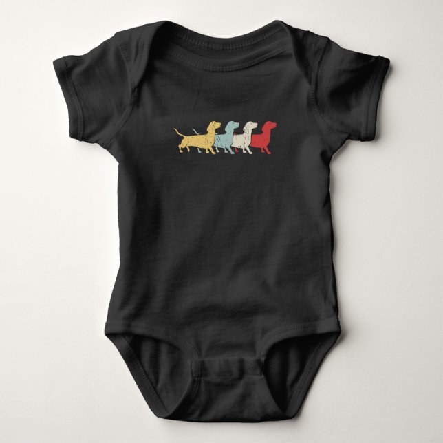 Body Para Bebê Dachshund Retro Vintage (Frente)