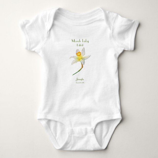 Body Para Bebê Daffodil aniversário mês Março aquarela T Shirt (Frente)
