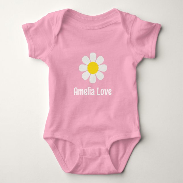 Body Para Bebê Daisy flower Custom Name Personalised Baby Girl (Frente)