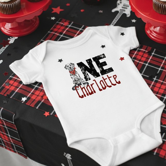 Body Para Bebê Dalmaciano Fuere Young primeiro aniversario Pawty (Celebrate your headliner's special day with this Dalmatian Furever Young 1st Birthday Bodysuit!)