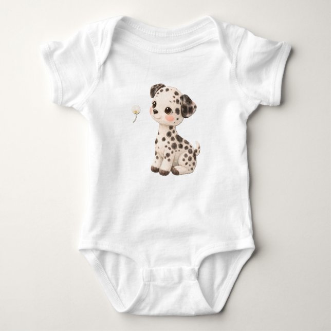 Body Para Bebê Dalmatian Baby Bodysuit – Cute Spotted Puppy 🐶 (Frente)