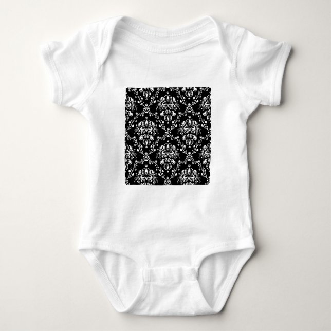 Body Para Bebê Damasco preto e branco (Frente)