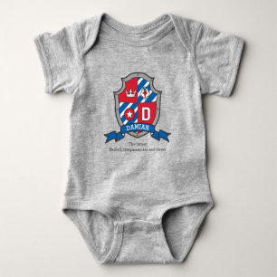 Body Para Bebê Damien boys D nome que significa cavaleiros escudo