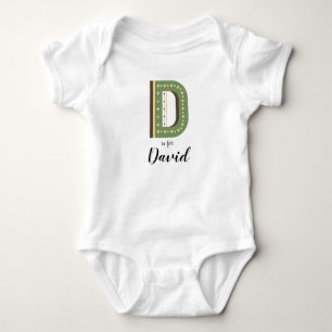 Body Para Bebê David Name Reveal - Letra D Boy Retro Green Modern