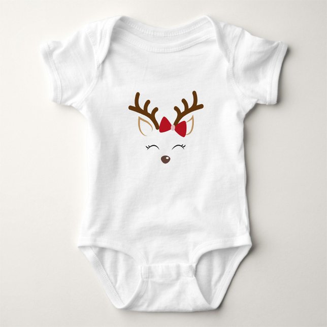 Body Para Bebê Deer Face Bodydress (Cute Deer, Antlers, Red Bow, Baby Body Suit!)