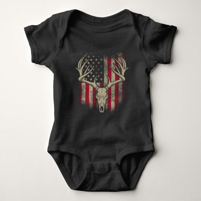 Body Para Bebê Deer Skull Hunter American Flag Deer Hunting EUA (Frente)
