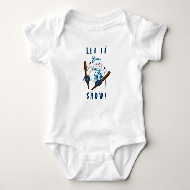 Body Para Bebê Deixe-O Neve! Snowman Skier T-Shirt (Frente)