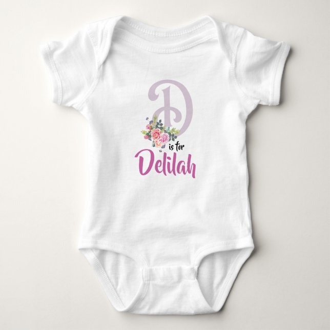 Body Para Bebê Delilah Name Baby Outfit Letter D Romper Floral (Frente)