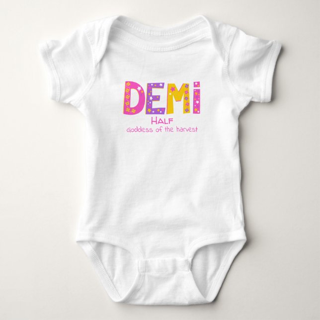 Body Para Bebê Demi girls name meaning pink purple flower stars (Frente)