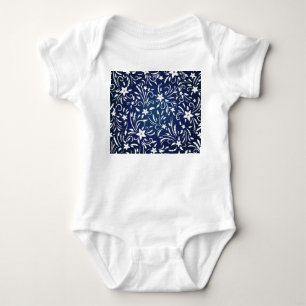 Body Para Bebê Denim Blooms: Padrão Floral Fundo