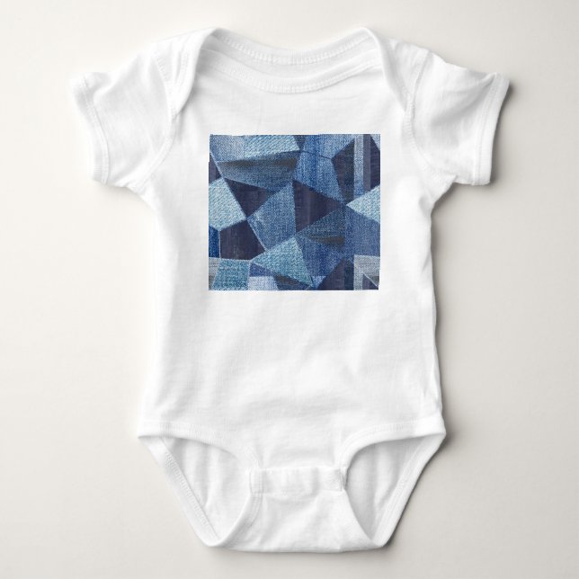 Body Para Bebê Denim Urban: Patchwork Disparada. (Frente)