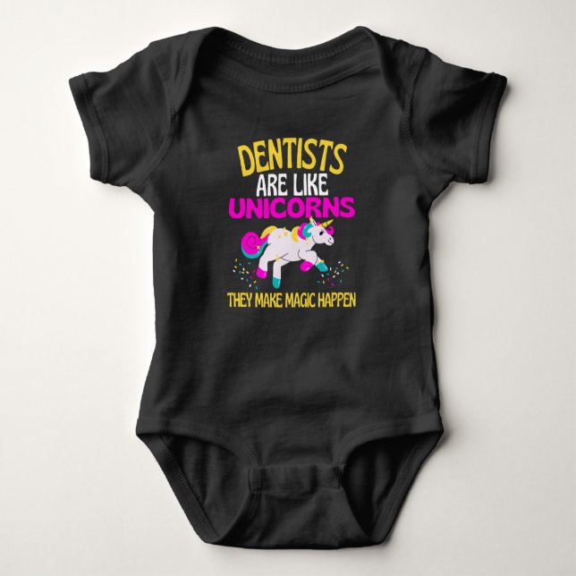 Body Para Bebê Dentist Unicorn , Dentistas Magos do Unicórnio (Frente)
