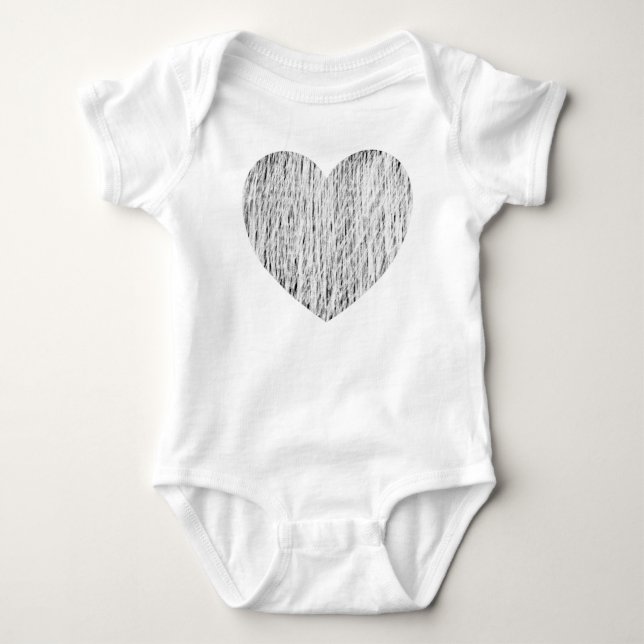Body Para Bebê Desenhado à lápis - Branco sobre preto (Frente)