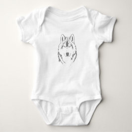 Body Para Bebê Desenho Da Cabeça Do Lobo Negro E Branco Engraçado