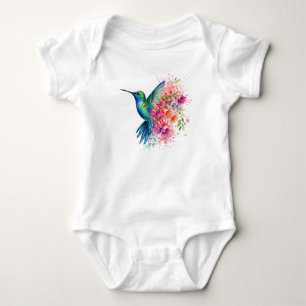 Body Para Bebê Desenho de Beija-flor em Aquarela com Flores Vibra
