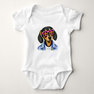 Body Para Bebê Desenho de cachorro Dachshund legal no pôr do sol