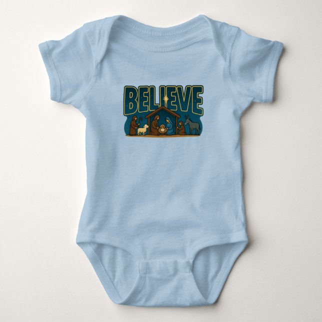 Body Para Bebê Desenho de Natal Believe (Frente)
