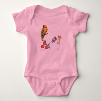 Body Para Bebê desenho de papagaio e borboletas aquarela