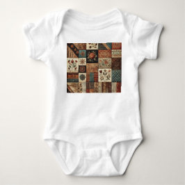 Body Para Bebê Desenho Floral Rústico Retro em Terracota em Patch