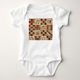 Body Para Bebê Desenho Floral Rústico Retro em Terracota em Patch