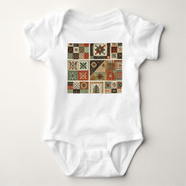 Body Para Bebê Desenho Floral Rústico Retro em Terracota em Patch