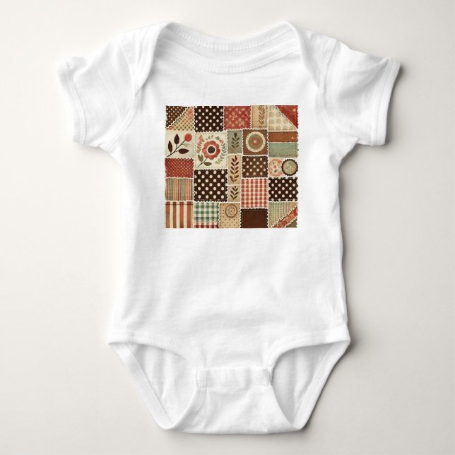 Body Para Bebê Desenho Floral Rústico Retro em Terracota em Patch (Frente)