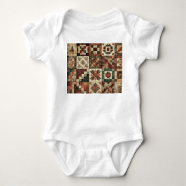 Body Para Bebê Desenho Floral Rústico Retro em Terracota em Patch