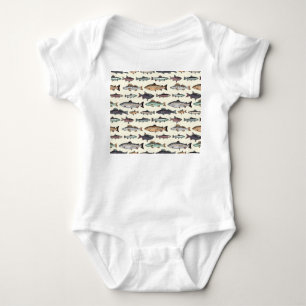Body Para Bebê Desenhos de peixe venenoso, padrão sem costura.