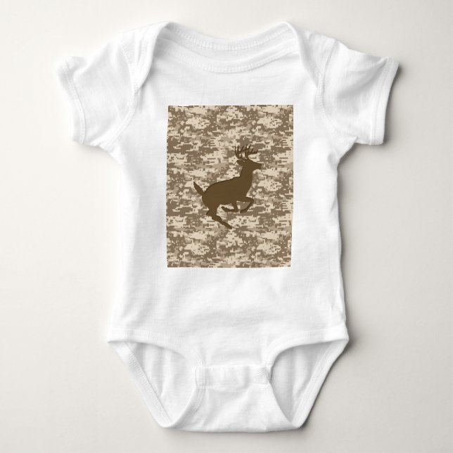 Body Para Bebê Desert Beige Digital Camouflage Deer Camo Patterno (Frente)
