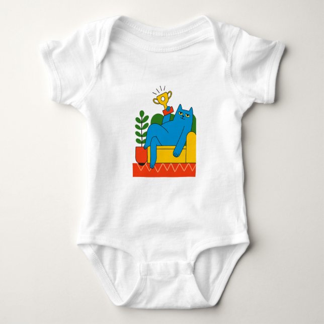 Body Para Bebê Design - Blue Cat Trophy Lounger - T-Shirt Baby  (Frente)