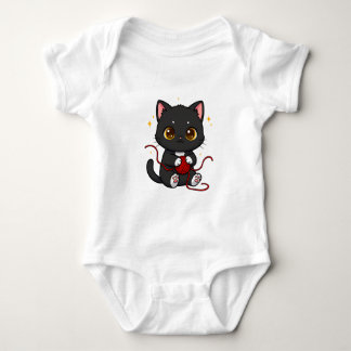 Body Para Bebê Design Chibi de Gato Preto Divertido