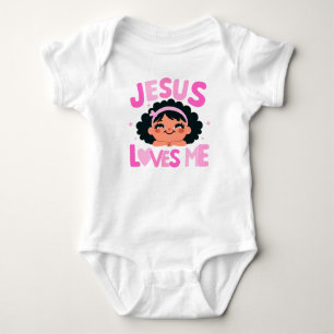 Body Para Bebê Design cor-de-rosa "Jesus me ama"