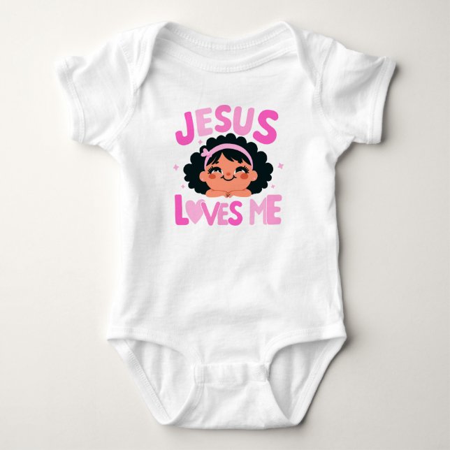 Body Para Bebê Design cor-de-rosa "Jesus me ama" (Frente)
