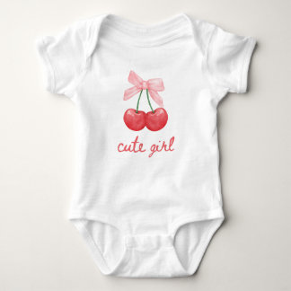 Body Para Bebê Design Cute Girl com Laço de Cereja