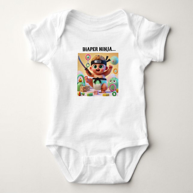 Body Para Bebê Design de Bodysuit de Bebê Ninja de Fralda. (Frente)