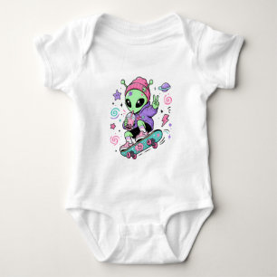 Body Para Bebê Design de Bubble Tea com Alien Kawaii Skatista