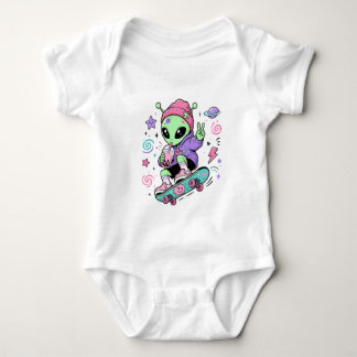 Body Para Bebê Design de Bubble Tea com Alien Kawaii Skatista