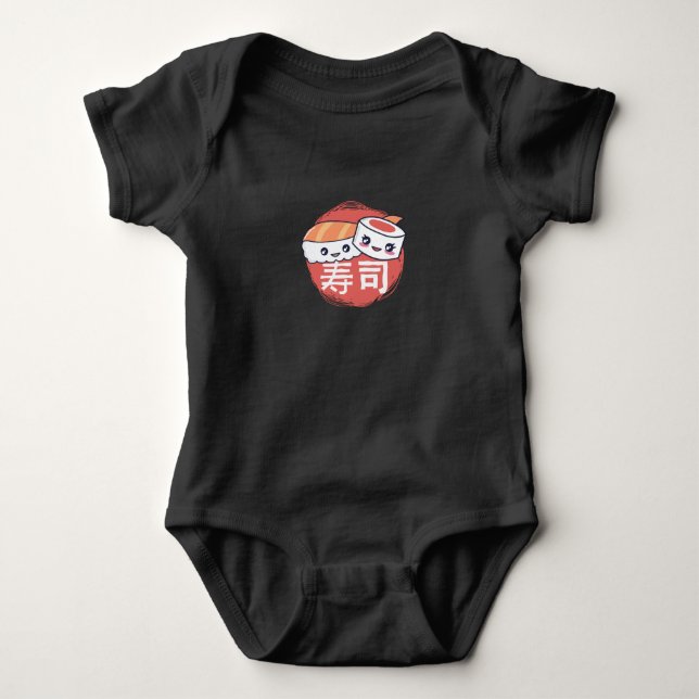 Body Para Bebê Design de Cartoon de Sushi Engraçado (Frente)