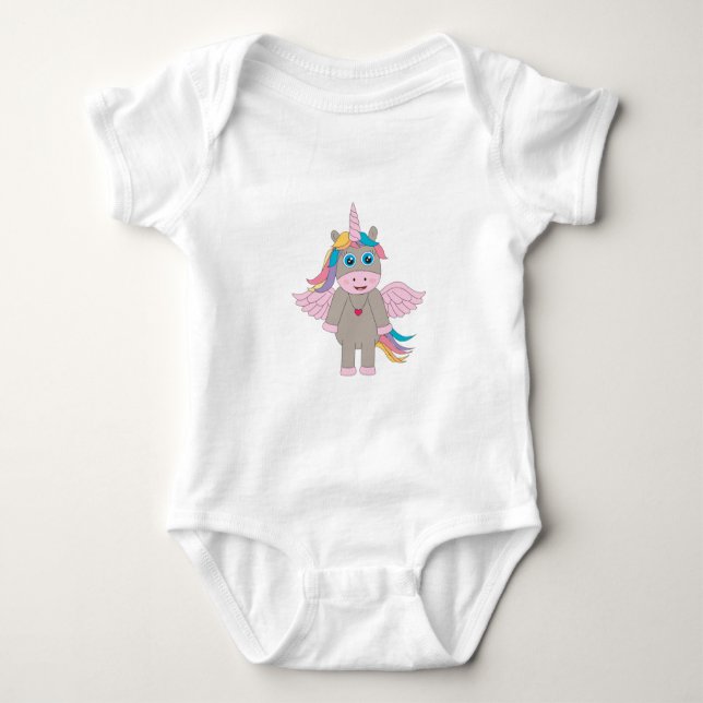 Body Para Bebê Design de Cute Rainbow Unicorn (Frente)