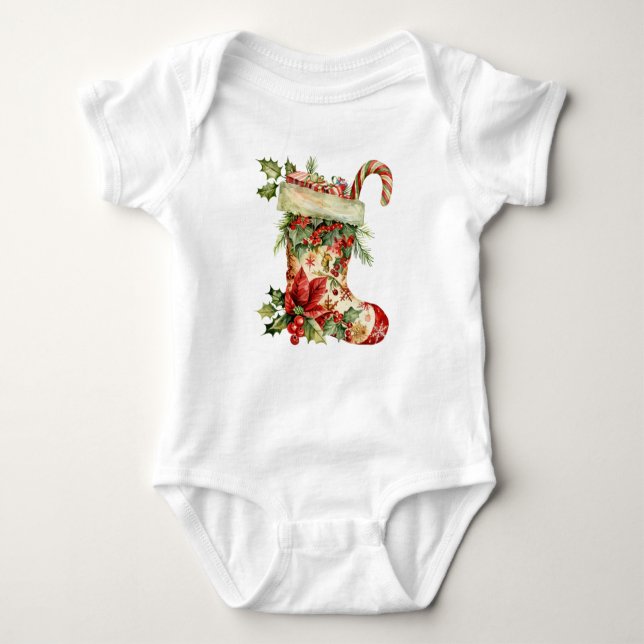 Body Para Bebê Design de Estoque de Natal com Aquarela Adorável (Frente)