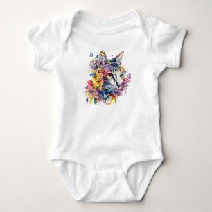 Body Para Bebê Design de Gato Floral Bonito